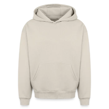 Oversized Heavyweight Unisex Hoodie - beige - Front - AI Model Female 172 dark (172cm) & AI Model Male 185 light (185cm)