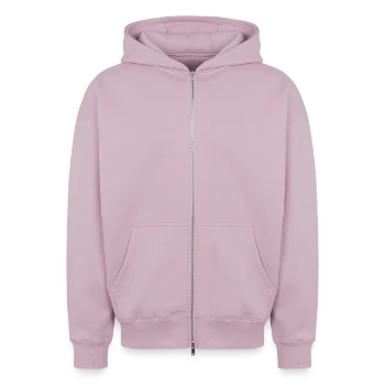 Sweat à capuche unisexe zippé oversize épais SPREAD - rose poudré - Devant - AI Model Female 172 dark (172cm) & AI Model Male 178 light (178cm)