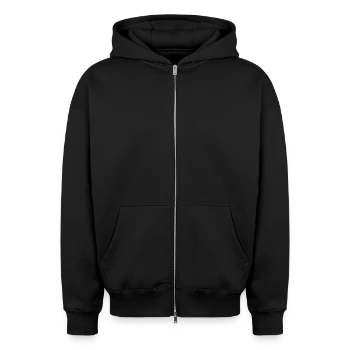Oversized Heavyweight Unisex Zip Hoodie - black - Front - AI Model Female 172 light (172cm) & AI Model Male 185 dark (185cm)