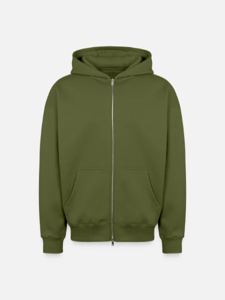 Oversized Heavyweight Unisex Zip Hoodie - khaki - Front