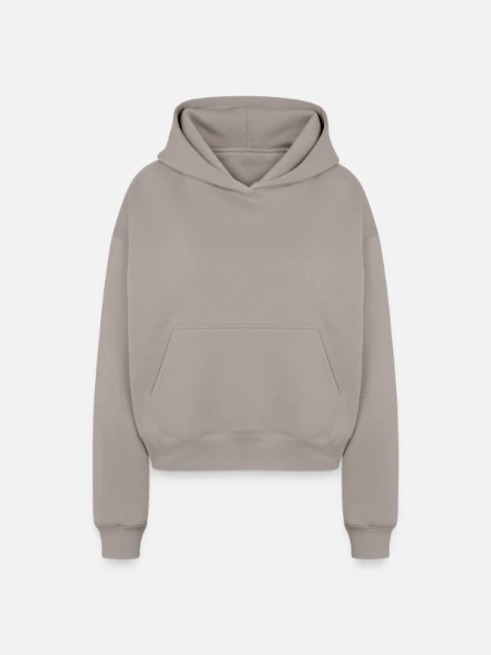 Cropped Oversized Heavyweight Women's Hoodie - taupe - Front
