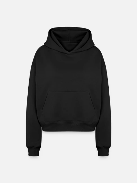 Cropped Oversized Heavyweight Women's Hoodie - black - Front
