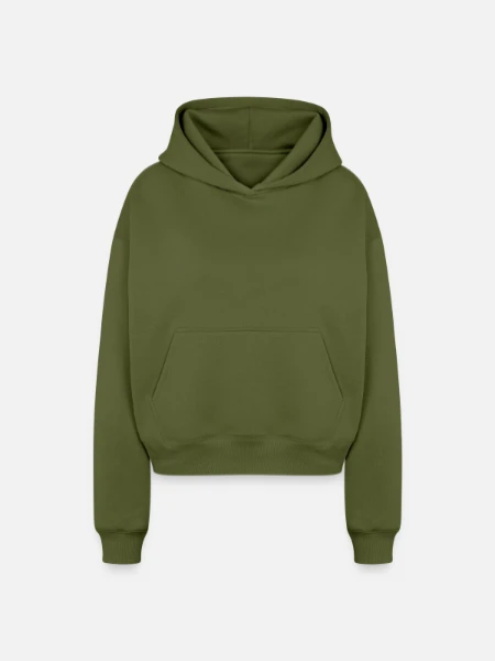 Cropped Oversized Heavyweight Women's Hoodie - khaki - Front