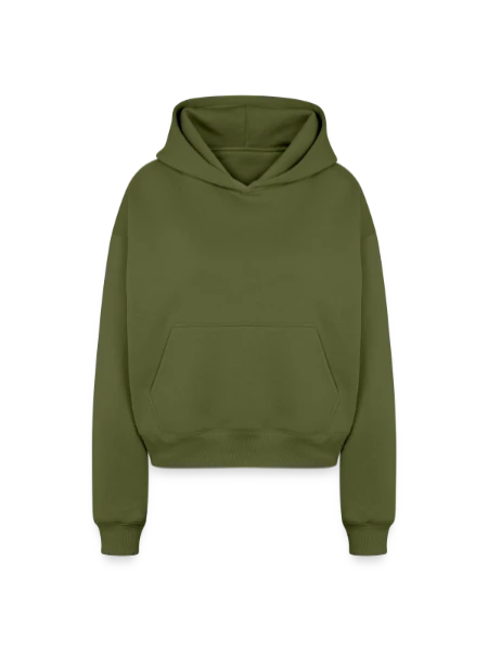 Cropped Oversized Heavyweight Frauen Hoodie - Khaki - Vorne