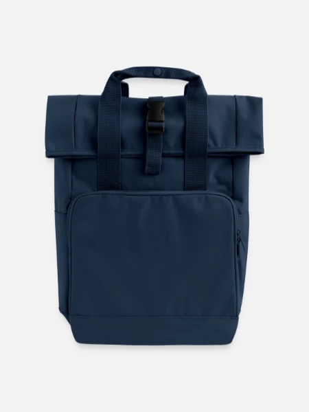 Roll Top Backpack with Two Handles - navy - Front