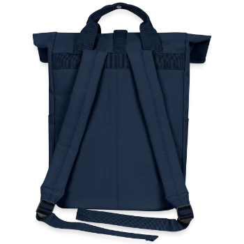 Roll Top Backpack with Two Handles - navy - Back