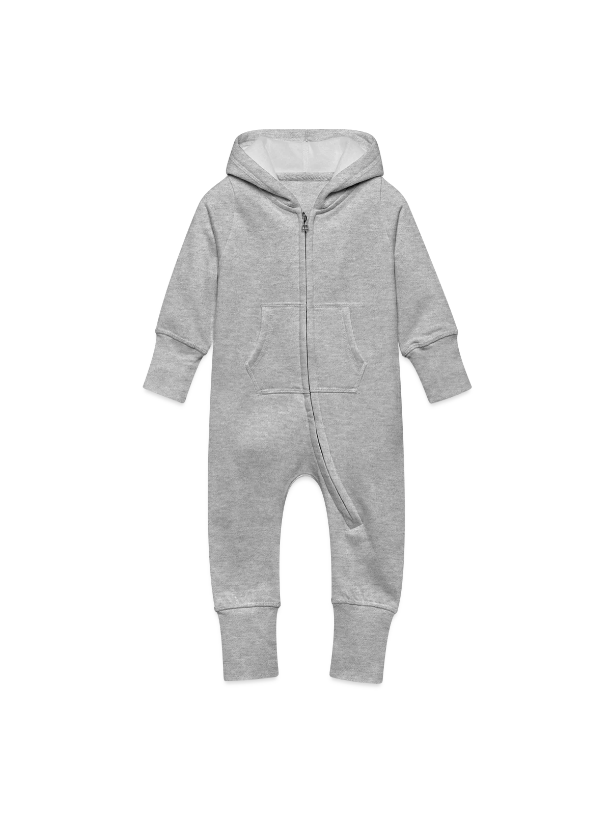 Grenouillère à capuche bio en molleton Bébé - gris chiné - Devant