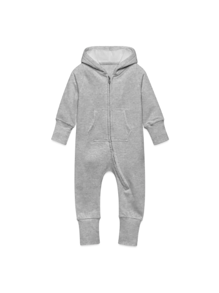 Baby Organic Sweat Overalls With Hood - heather grey - Front
