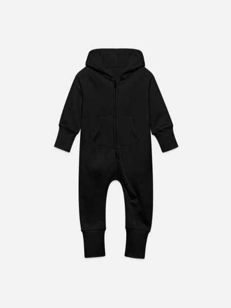 Grenouillère à capuche bio en molleton Bébé - noir - Devant