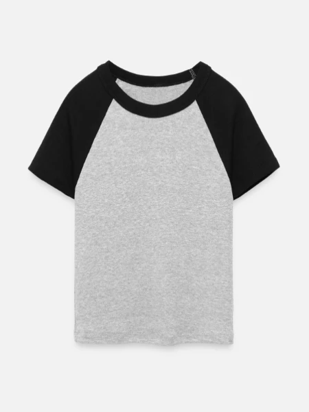 Women's Cropped Baseball T-Shirt - heather grey/black - Front