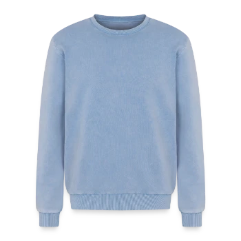 Relaxed Unisex Premium Acid Washed Sweatshirt - acid washed blue - Front - AI Model Female 172 dark (172cm) & AI Model Male 178 light (178cm)