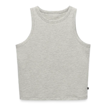 Women’s Cropped Organic Tank Top - heather grey - Front - Selfina (174cm)