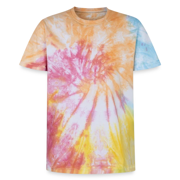 T-shirt tie-dye premium unisexe personnalisé - Aperçu en couleur arc-en-ciel spirale