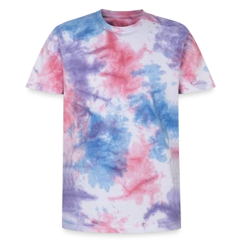 Unisex Premium Tie-Dye T-Shirt - Pink/Purple/Blue - Front - AI Model Female 172 light (172cm) & AI Model Male 178 light (178cm)