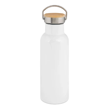 Thermal Bottle with Bamboo Lid - white - Right