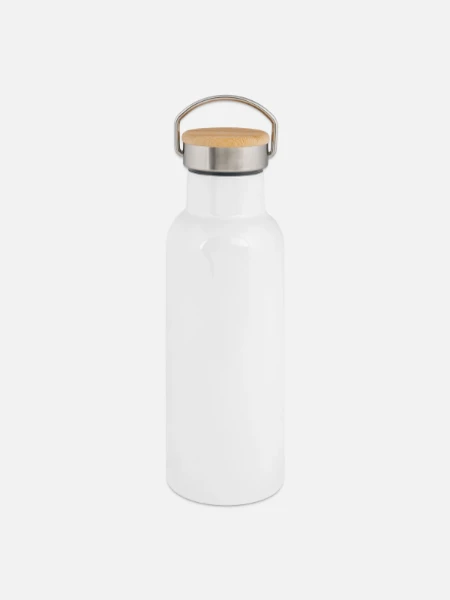 Thermal Bottle with Bamboo Lid - white - Right