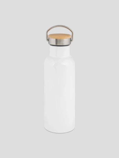 Thermosflasche mit Bambusdeckel - Weiß - Rechts