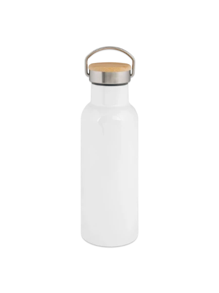 Gourde isotherme avec bouchon en bambou - blanc - Droite