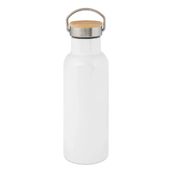 Thermal Bottle with Bamboo Lid - white - Left