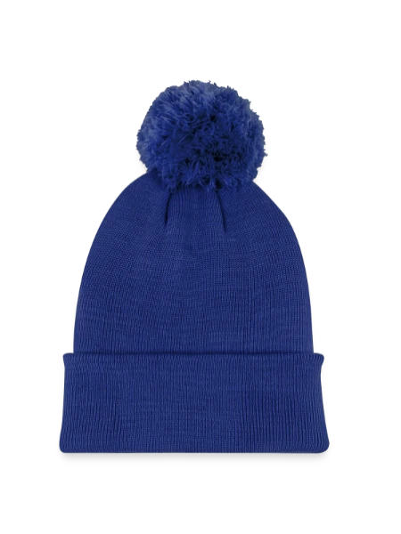 Kids' Knitted hat with pompom - royal blue - Front