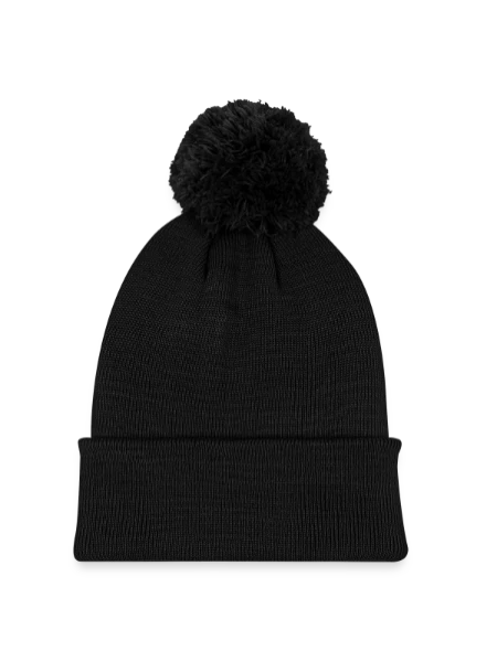 Kids' Knitted hat with pompom - black - Front