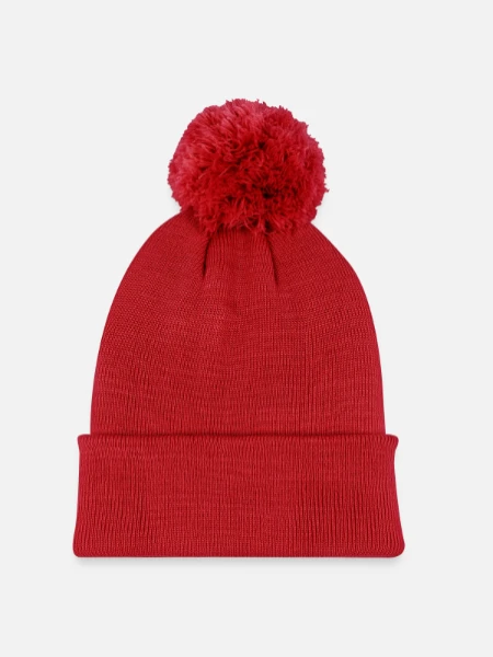 Kids' Knitted hat with pompom - red - Front