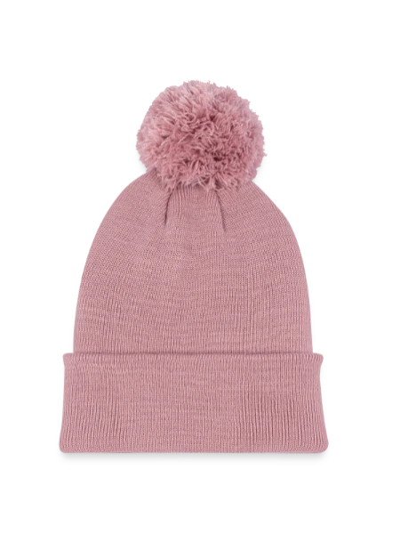 Kids' Knitted hat with pompom - canyon pink - Front