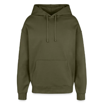 Sweat à capuche unisexe Stanley/Stella Oversized - kaki - Devant - AI Model Female 172 light (172cm) & AI Model Male 185 light (185cm)