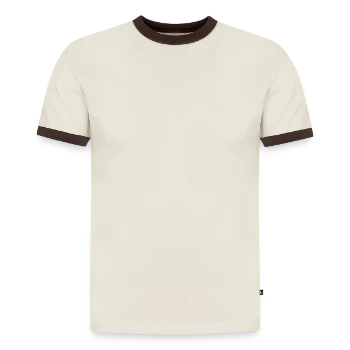 Slim Fit Men's Organic Contrast T-Shirt - off white/dark brown - Front - AI Model Male 178 dark (178cm)