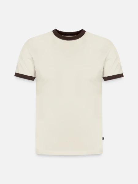Slim Fit Men's Organic Contrast T-Shirt - off white/dark brown - Front