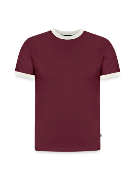 Slim Fit Men's Organic Contrast T-Shirt - burgundy/off white - Front