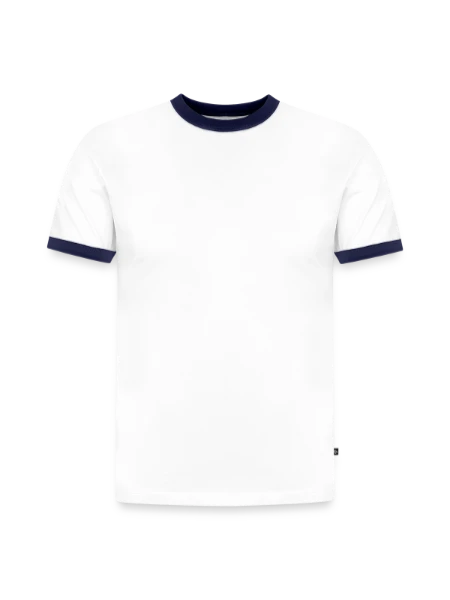 T-shirt contrasté homme slim fit en coton bio - blanc/bleu marine - Devant