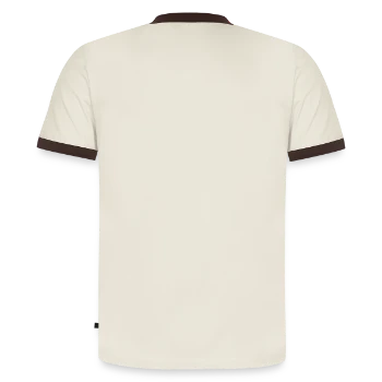 Slim Fit Men's Organic Contrast T-Shirt - off white/dark brown - Back - AI Model Male 178 dark (178cm)