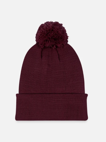 Strickmütze mit Bommel - Burgunderrot - Vorne