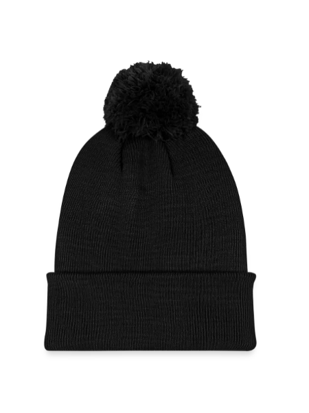 Knitted hat with pompom - black - Front