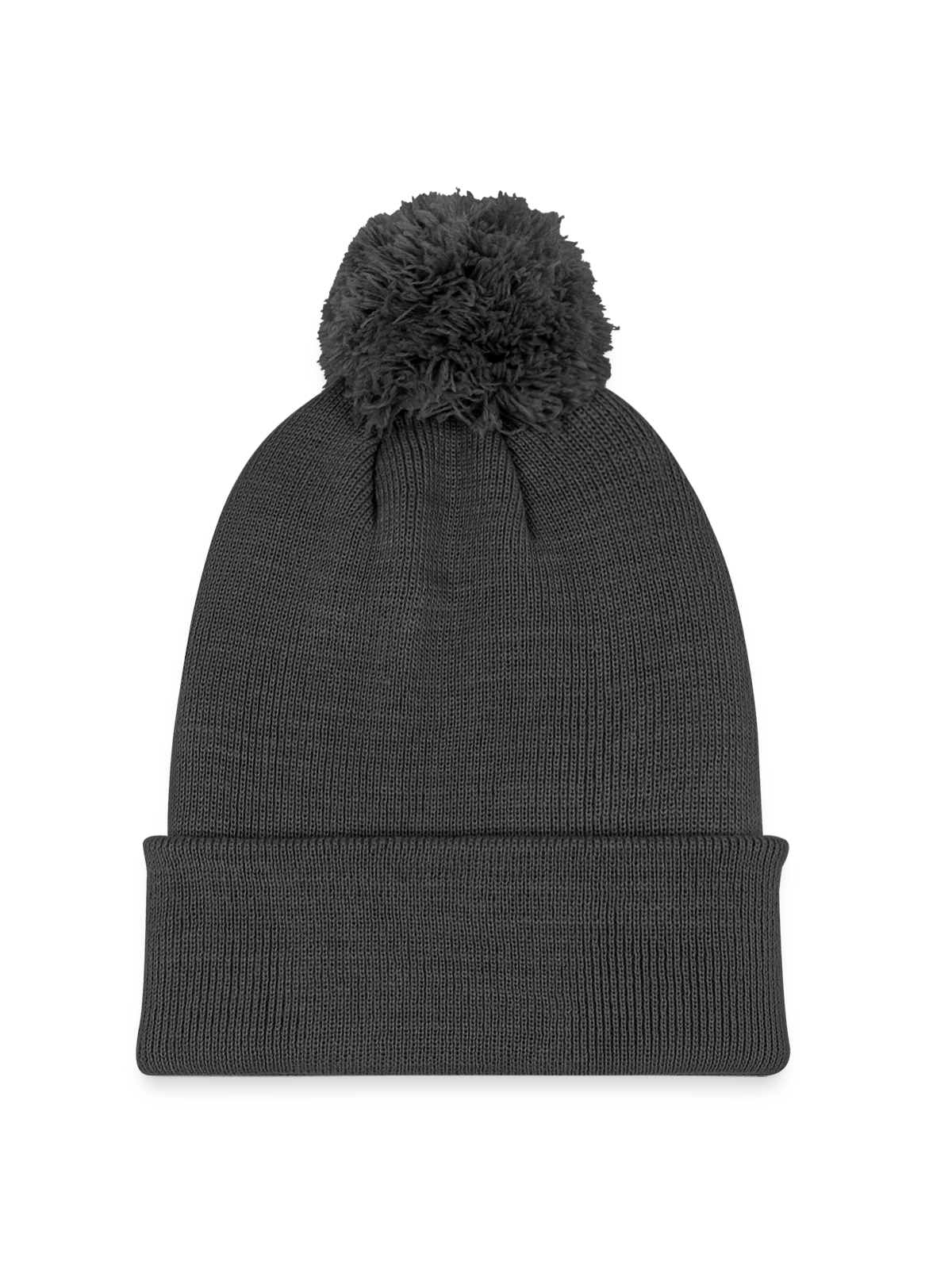 Knitted hat with pompom - dark grey - Front