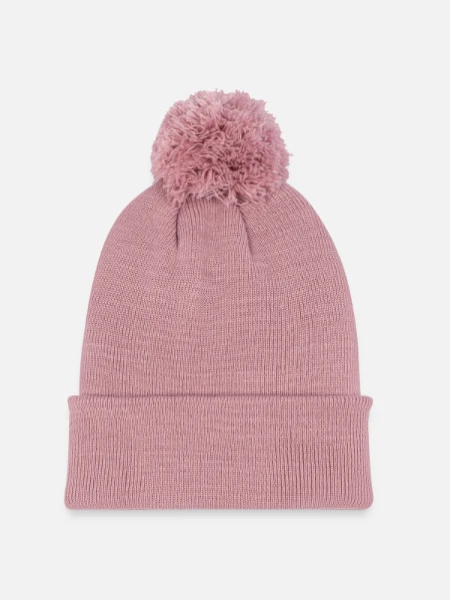 Bonnet tricoté à pompon - rose poudré - Devant