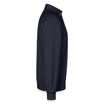 Relaxed Unisex Organic Half Zip Sweatshirt – by SPREAD - navy - Right - AI Model Female 180 light (180cm)