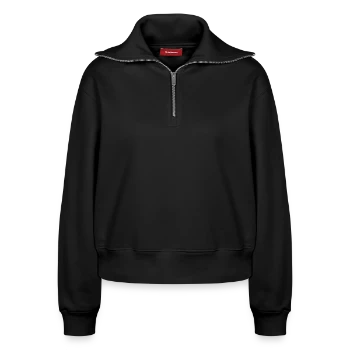 Relaxed Women's Half Zip Sweatshirt – by SPREAD - black - Front - AI Model Female 172 light (172cm)