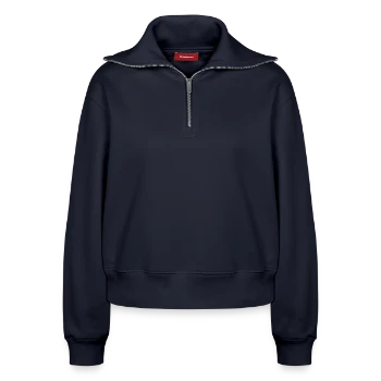Relaxed Women's Half Zip Sweatshirt – by SPREAD - navy - Front - AI Model Female 172 light (172cm)
