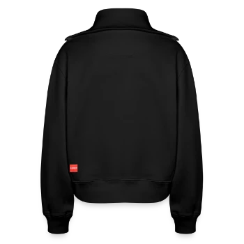 Relaxed Women's Half Zip Sweatshirt – by SPREAD - black - Back - AI Model Female 172 light (172cm)