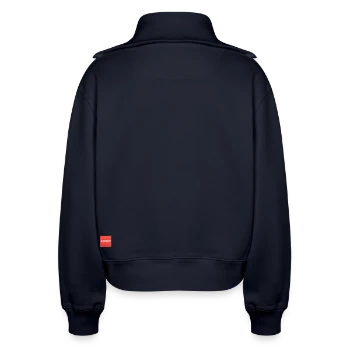Relaxed Women's Half Zip Sweatshirt – by SPREAD - navy - Back - AI Model Female 172 light (172cm)