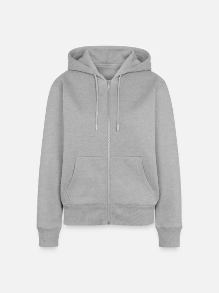 Felpa con cappuccio con zip ecologica premium da donna - grigio melange - Fronte