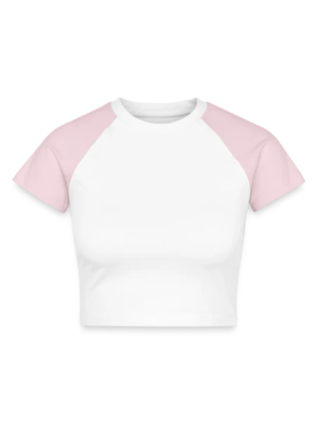 Cropped Frauen Organic Baseball T-Shirt - Weiß/Rose  - Vorne