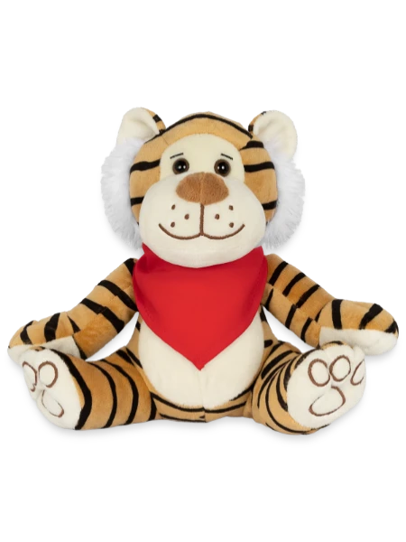 Plüschtier Tiger 21 cm mit Bandana - Rot - Vorne