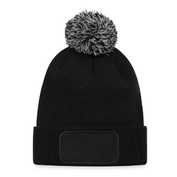 Strick Patch Beanie mit Bommel - Schwarz - Vorne