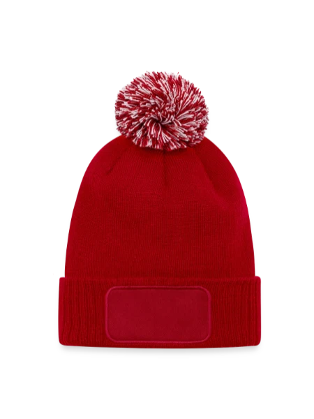 Strick Patch Beanie mit Bommel - Rot - Vorne