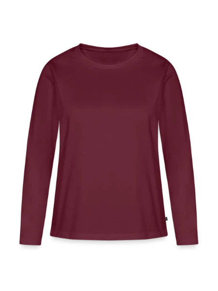 Frauen Premium Bio Langarmshirt - Burgunderrot - Vorne