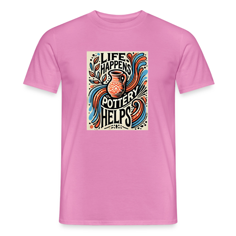 Life Happens, Pottery Helps (solid Background) · T-shirt — pink — front