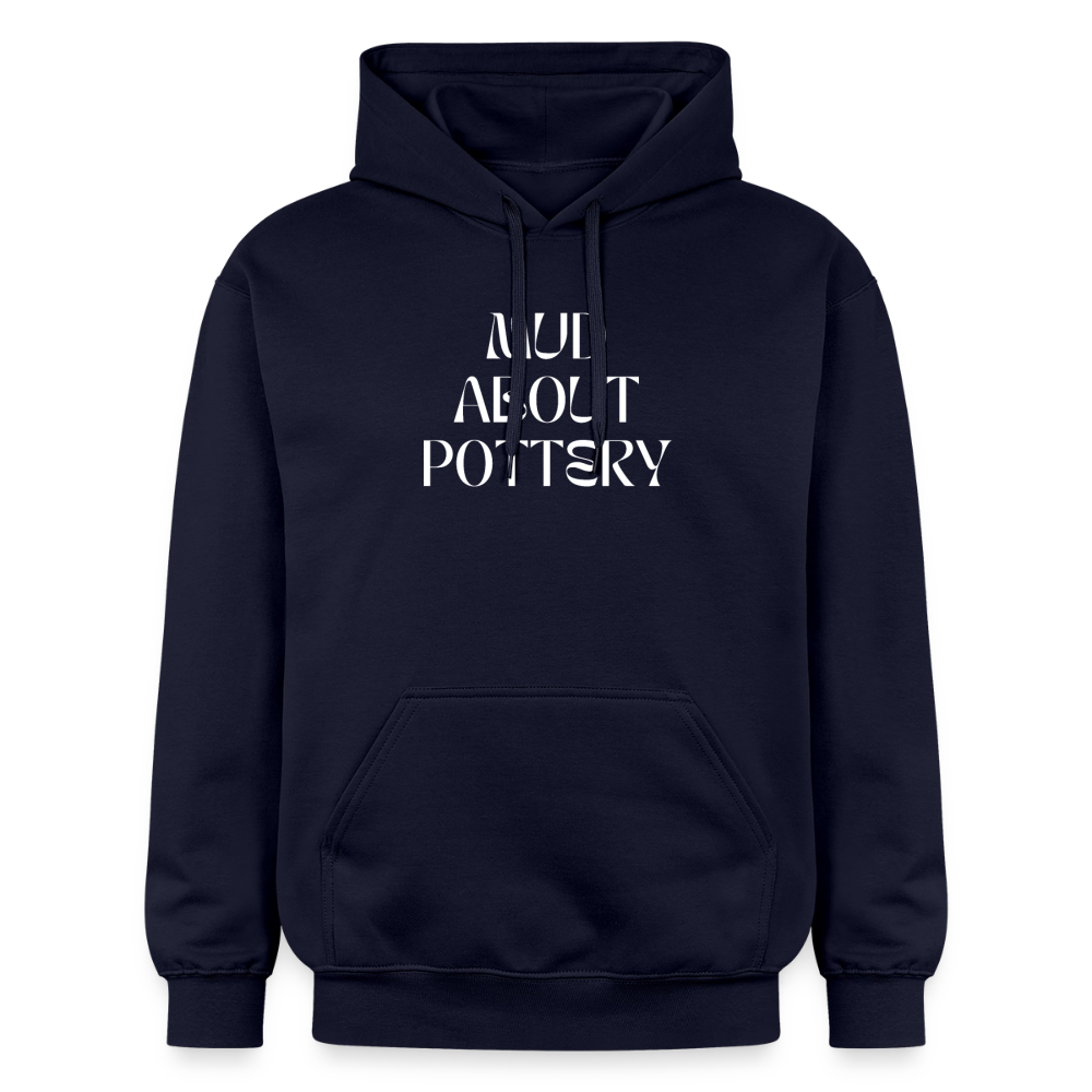 "mud About Pottery (white) Softstyle® Midweight " · Hoodie — navy — front